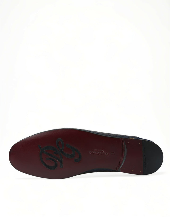 Men’s Dolce &amp; Gabbana Blue Crocodile Leather Loafers Slip on Shoes