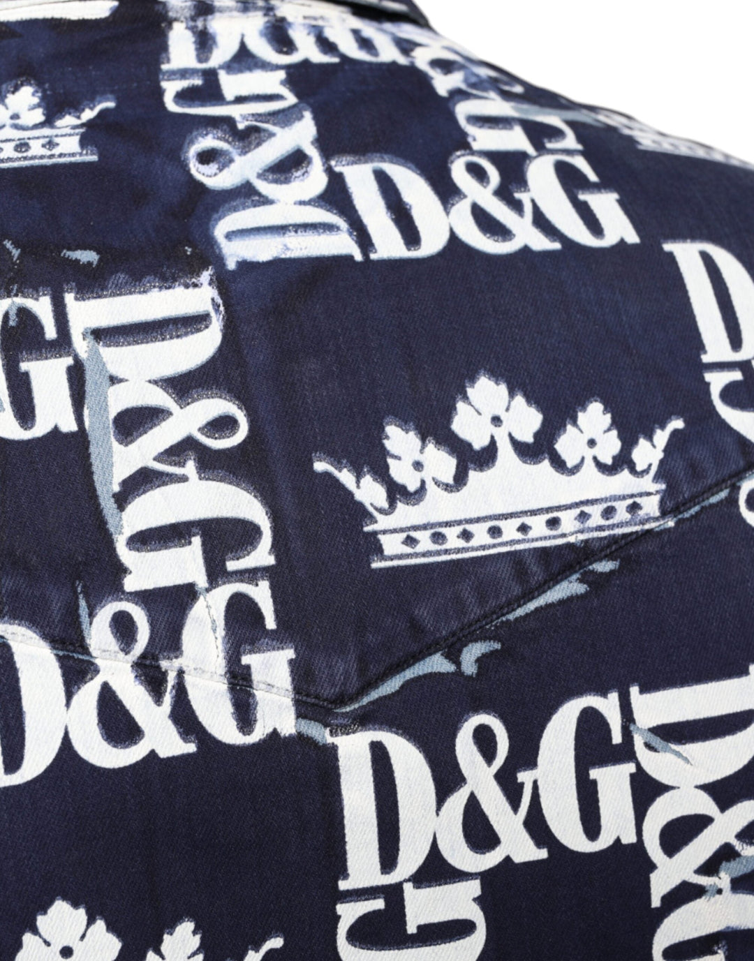 Dolce &amp; Gabbana Blue Crown Logo Print Slim Fit Cotton Shirt