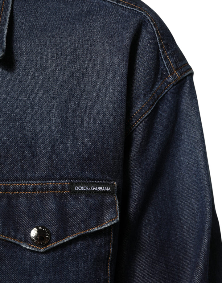 Men’s Dolce &amp; Gabbana Blue Denim Button Casual Logo Patch Men Shirt