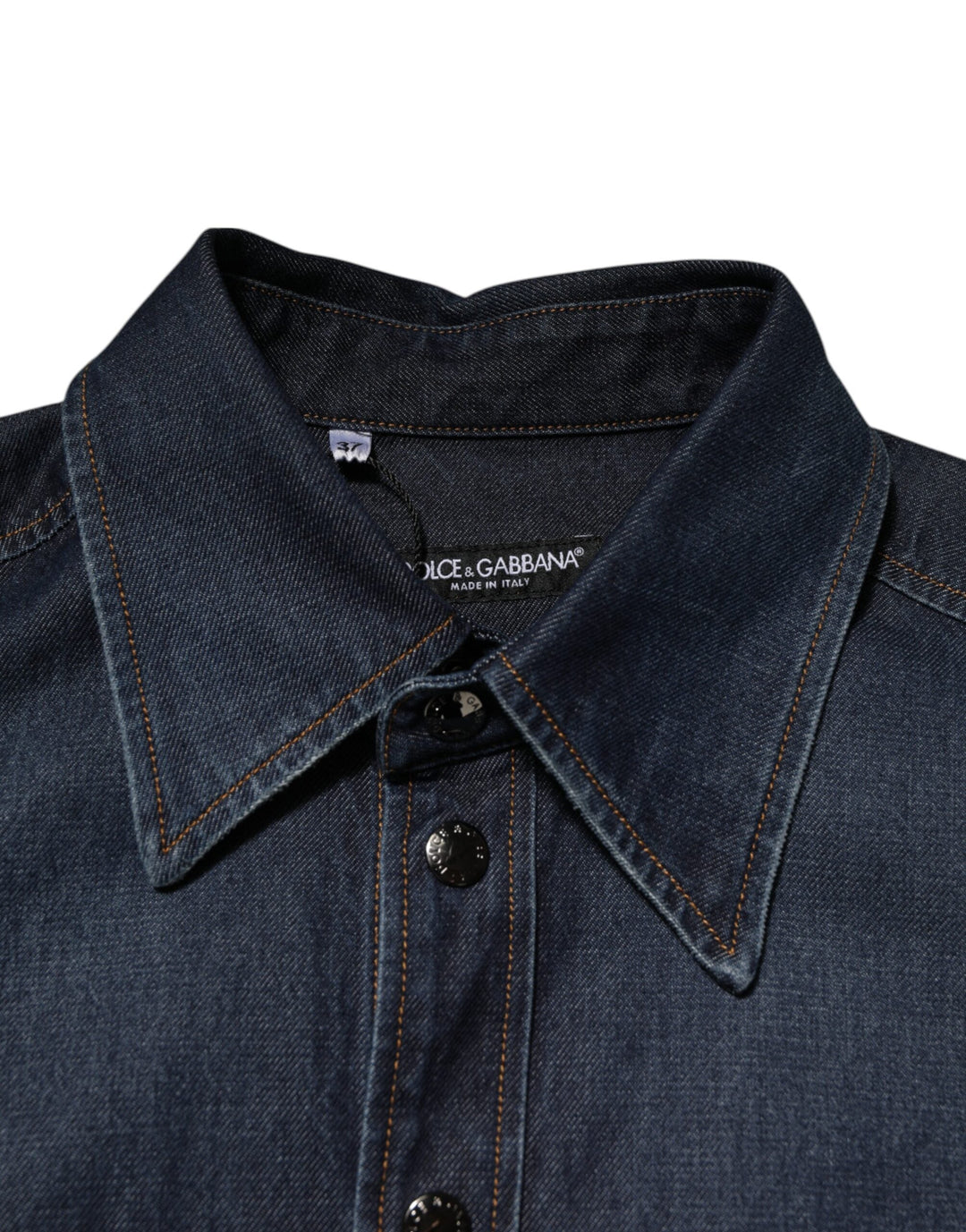 Men’s Dolce &amp; Gabbana Blue Denim Button Casual Logo Patch Men Shirt