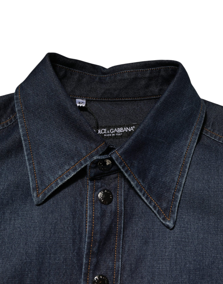 Men’s Dolce &amp; Gabbana Blue Denim Button Casual Logo Patch Men Shirt