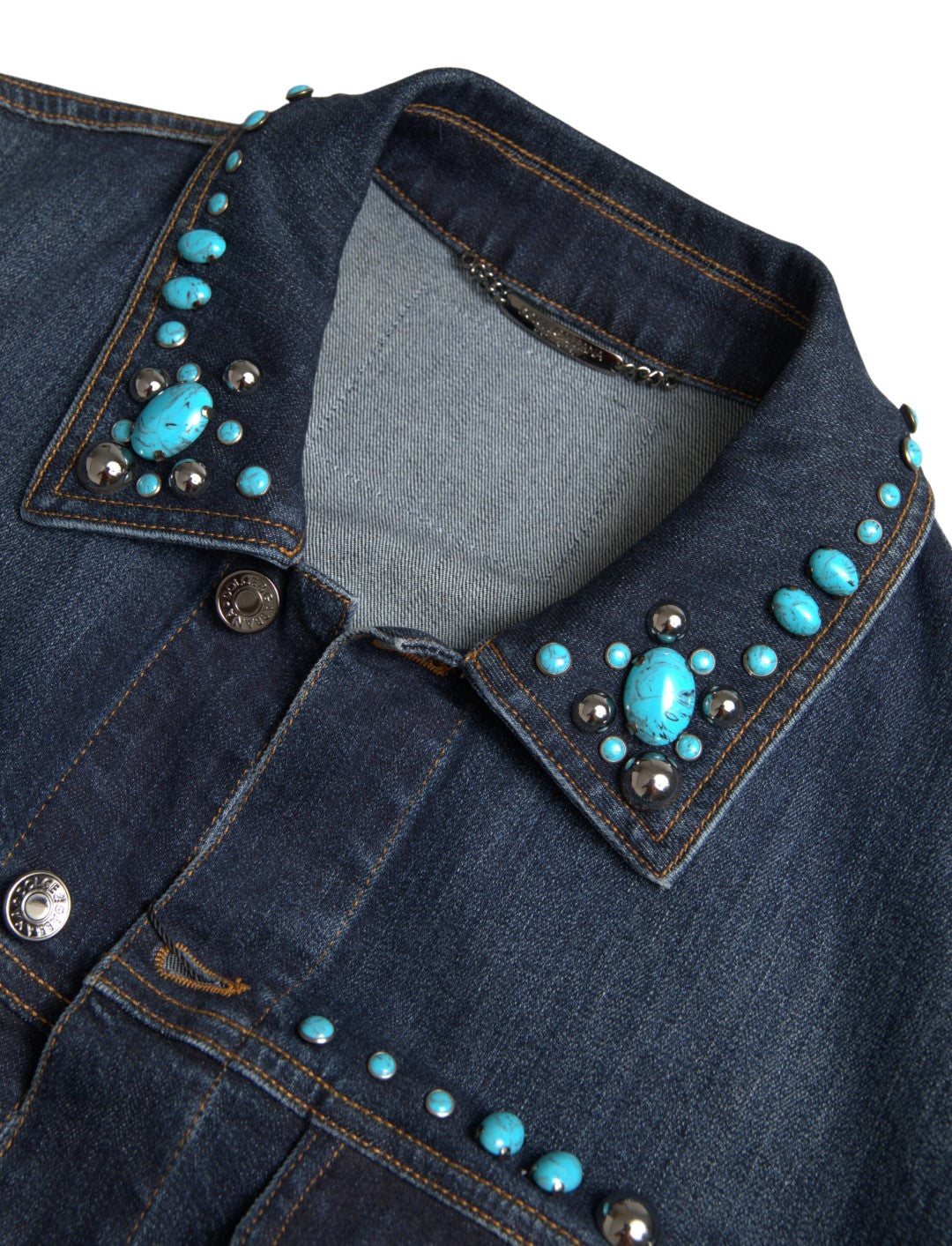 Men’s Dolce &amp; Gabbana Blue Denim Turquoise Stones Studded Jacket