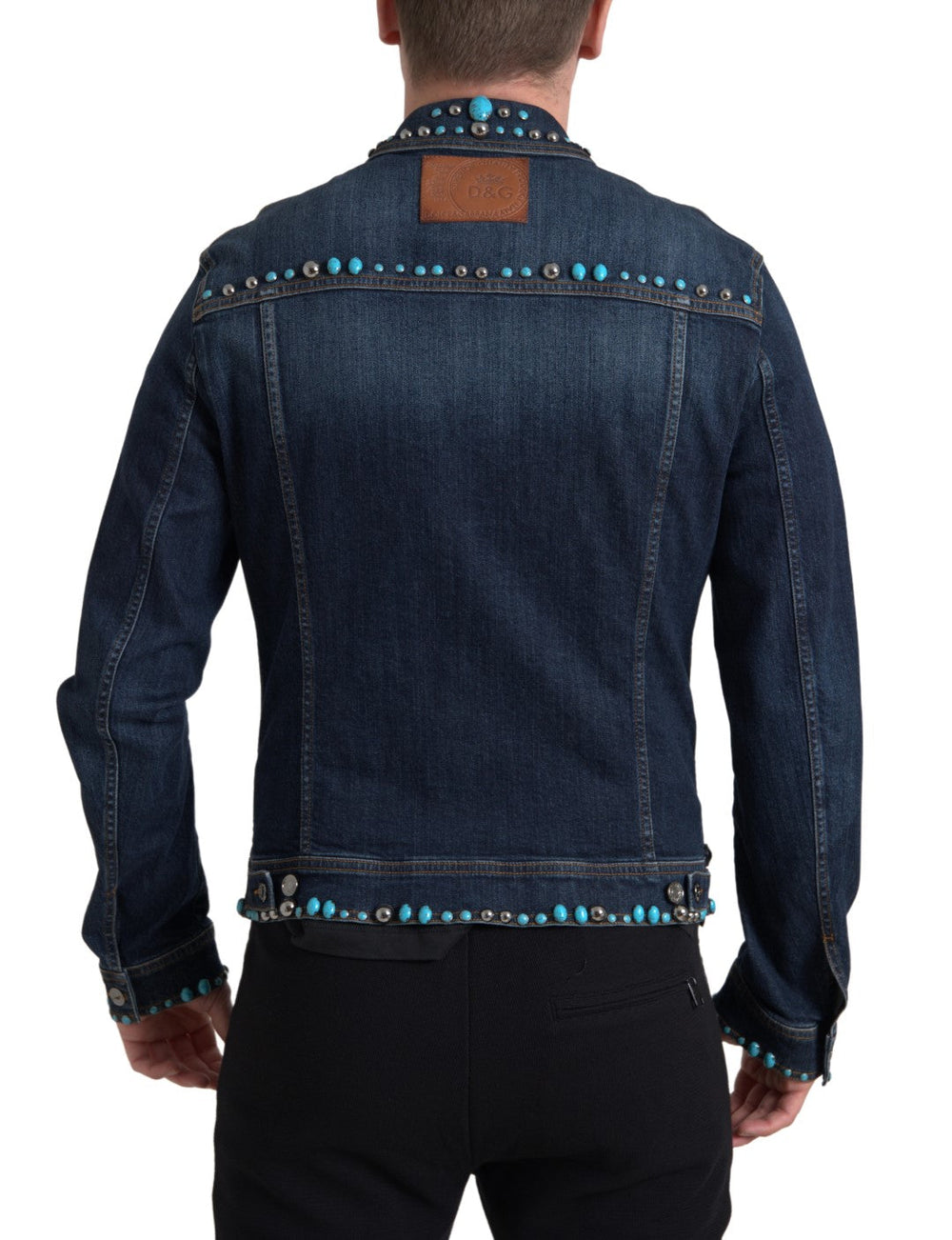 Men’s Dolce & Gabbana Blue Denim Turquoise Stones Studded Jacket