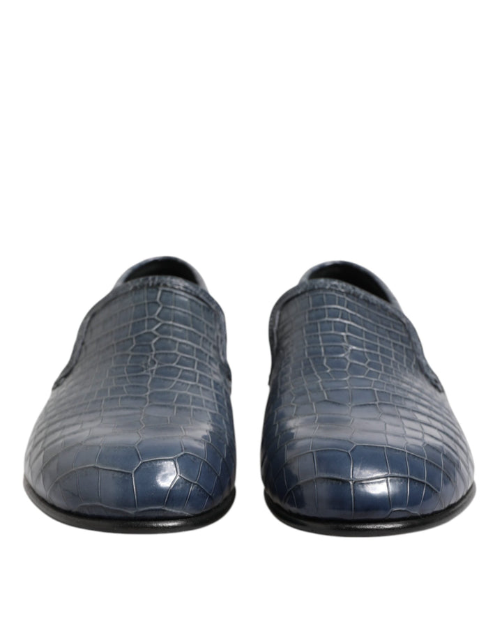 Men’s Dolce &amp; Gabbana Blue Exotic Leather Slip on Loafers Men Dress Shoes