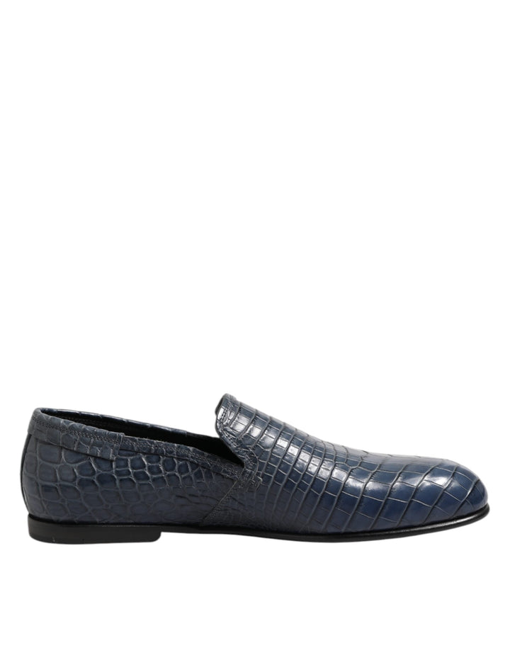 Men’s Dolce &amp; Gabbana Blue Exotic Leather Slip on Loafers Men Dress Shoes