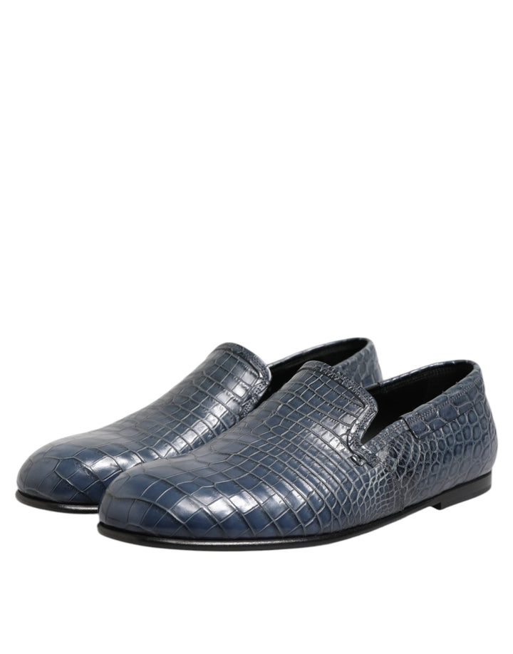 Men’s Dolce &amp; Gabbana Blue Exotic Leather Slip on Loafers Men Dress Shoes