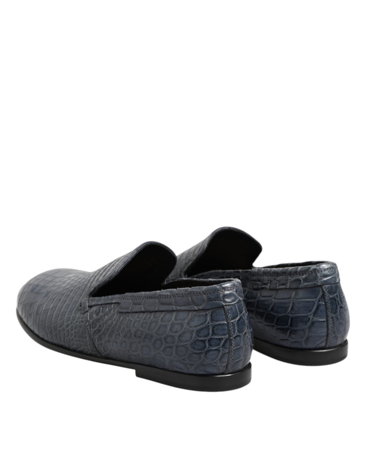 Men’s Dolce &amp; Gabbana Blue Exotic Leather Slip on Loafers Men Dress Shoes
