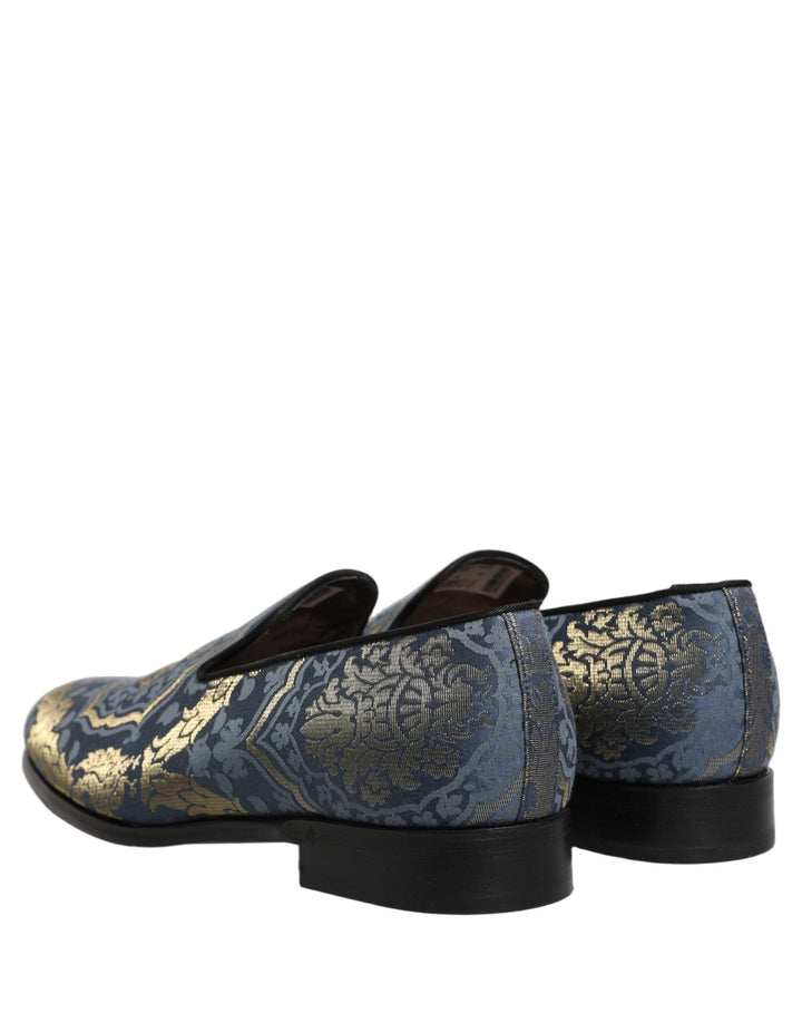 Men’s Dolce &amp; Gabbana Blue Floral Brocade Slip on Loafers Shoes