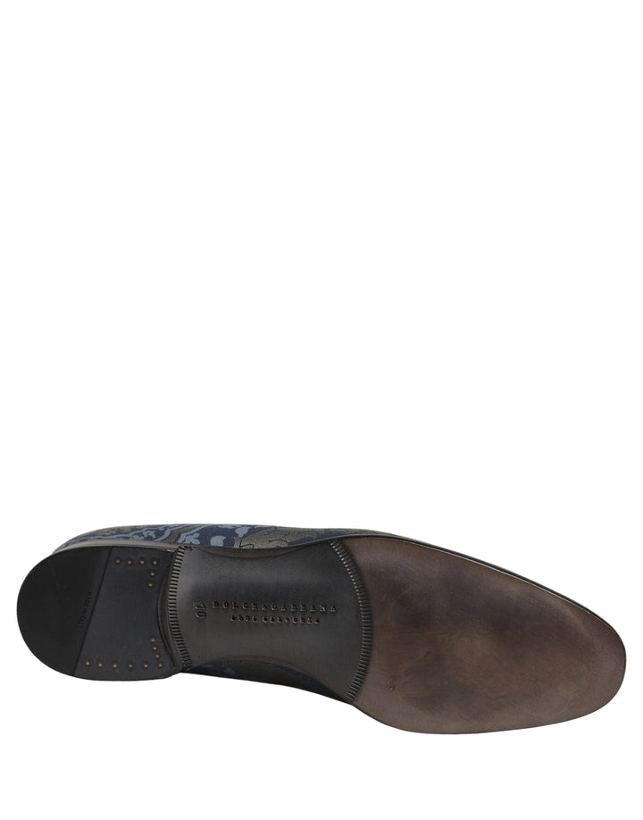 Men’s Dolce &amp; Gabbana Blue Floral Brocade Slip on Loafers Shoes