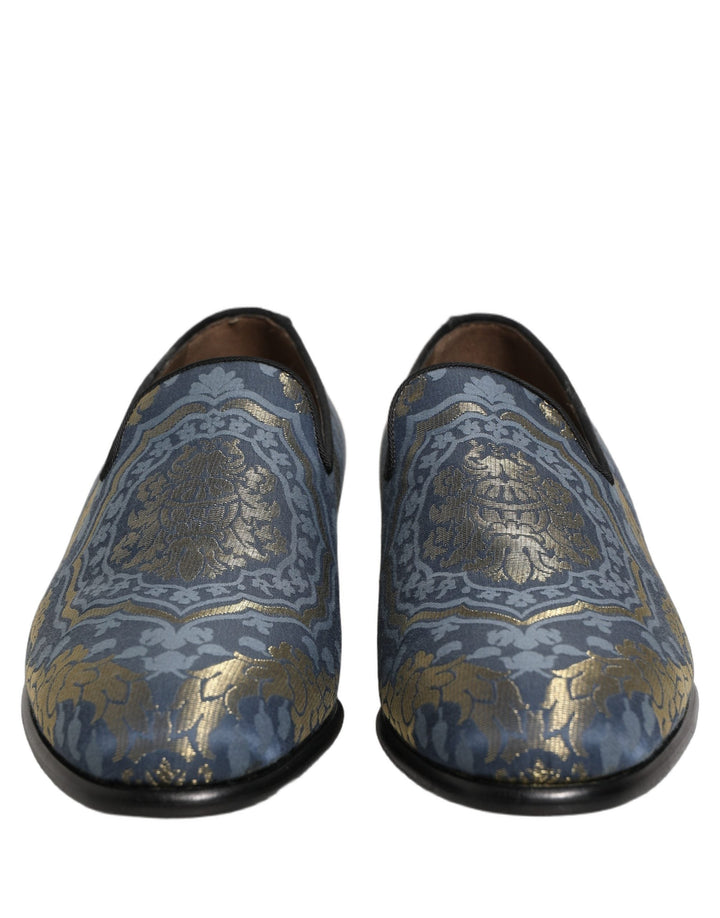 Men’s Dolce &amp; Gabbana Blue Floral Brocade Slip on Loafers Shoes