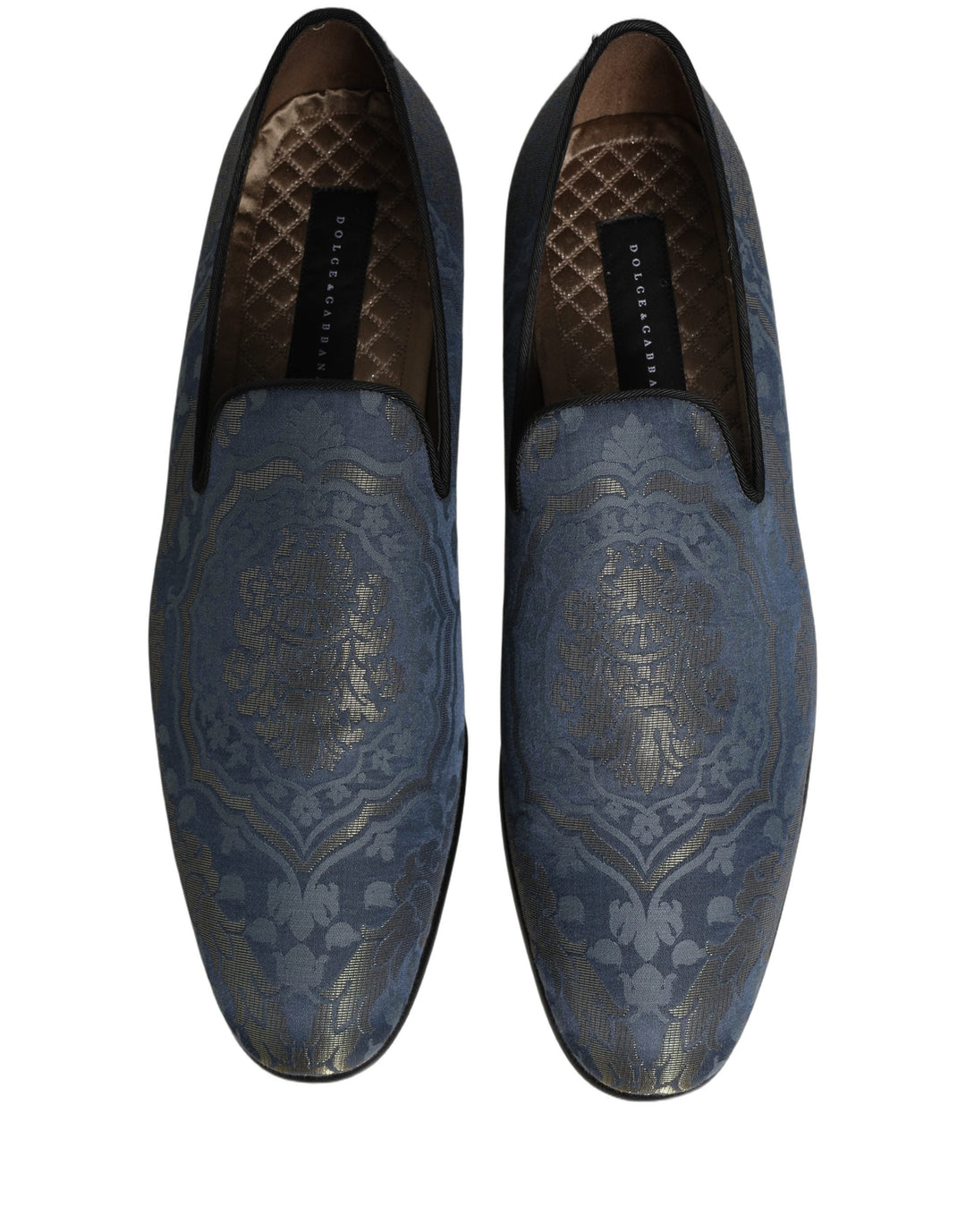 Men’s Dolce &amp; Gabbana Blue Floral Brocade Slip on Loafers Shoes