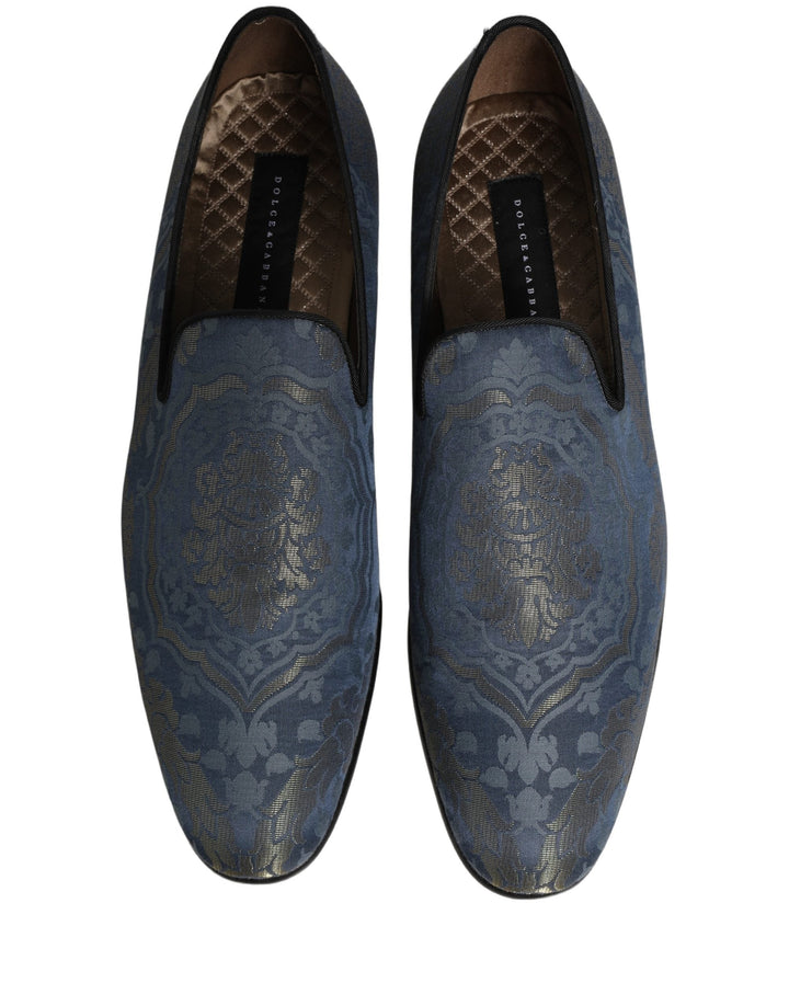 Men’s Dolce &amp; Gabbana Blue Floral Brocade Slip on Loafers Shoes