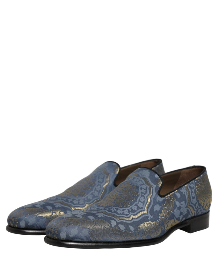 Men’s Dolce &amp; Gabbana Blue Floral Brocade Slip on Loafers Shoes