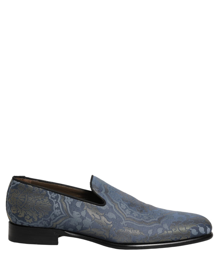 Men’s Dolce &amp; Gabbana Blue Floral Brocade Slip on Loafers Shoes