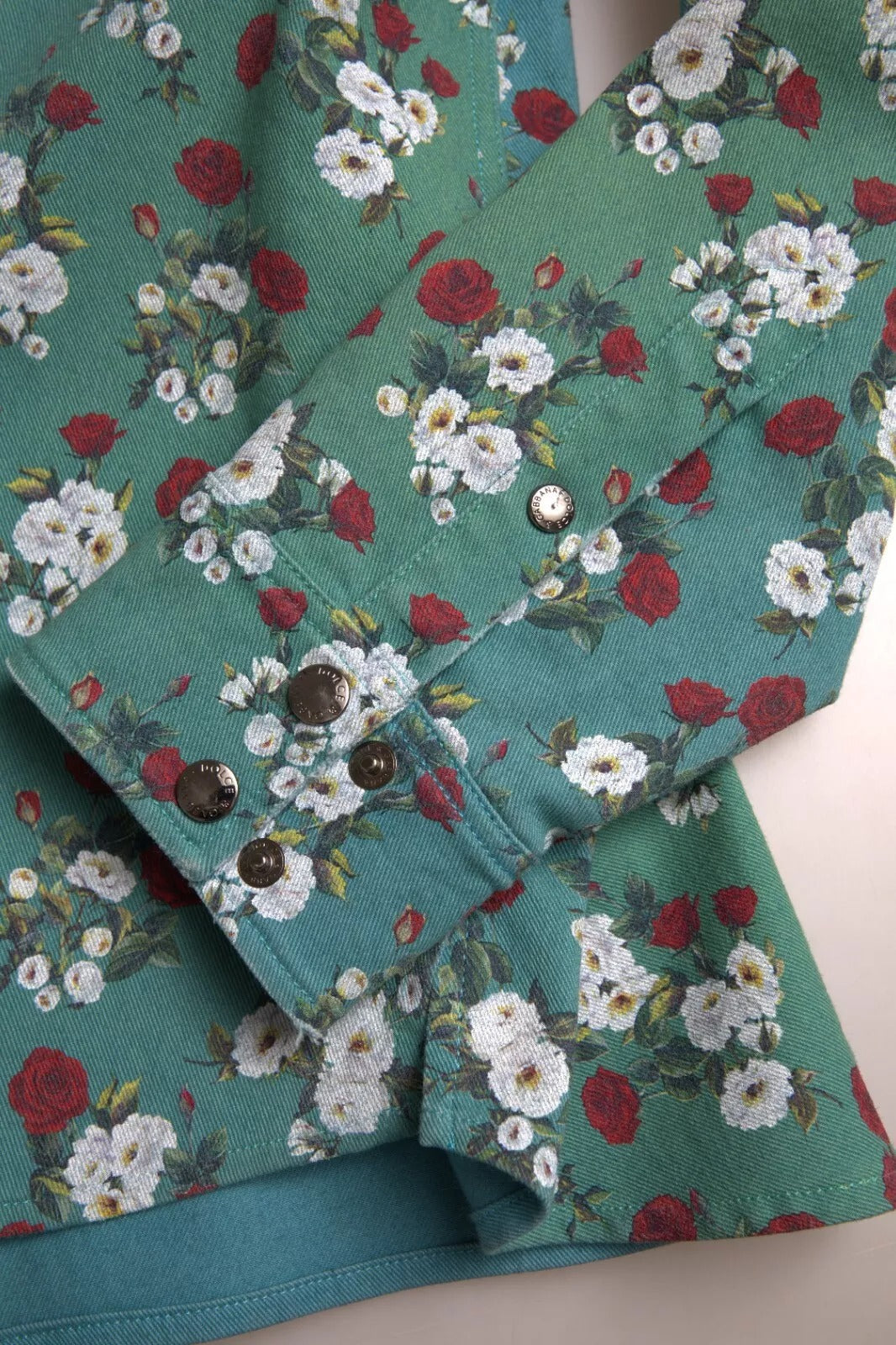 Dolce &amp; Gabbana Blue Floral Cotton Button Down Denim Shirt