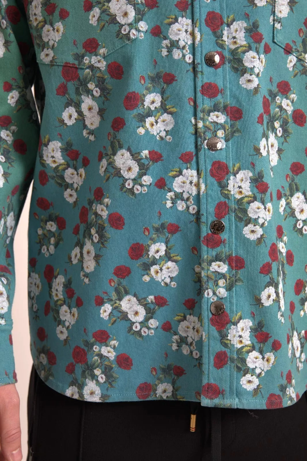 Dolce &amp; Gabbana Blue Floral Cotton Button Down Denim Shirt