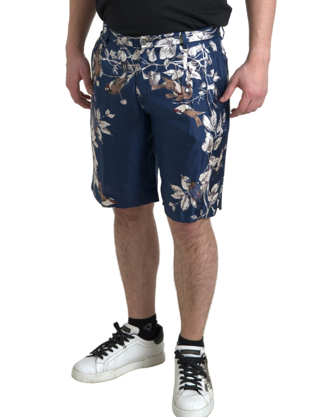 Men’s Dolce &amp; Gabbana Blue Floral Print Silk Men Bermuda Shorts