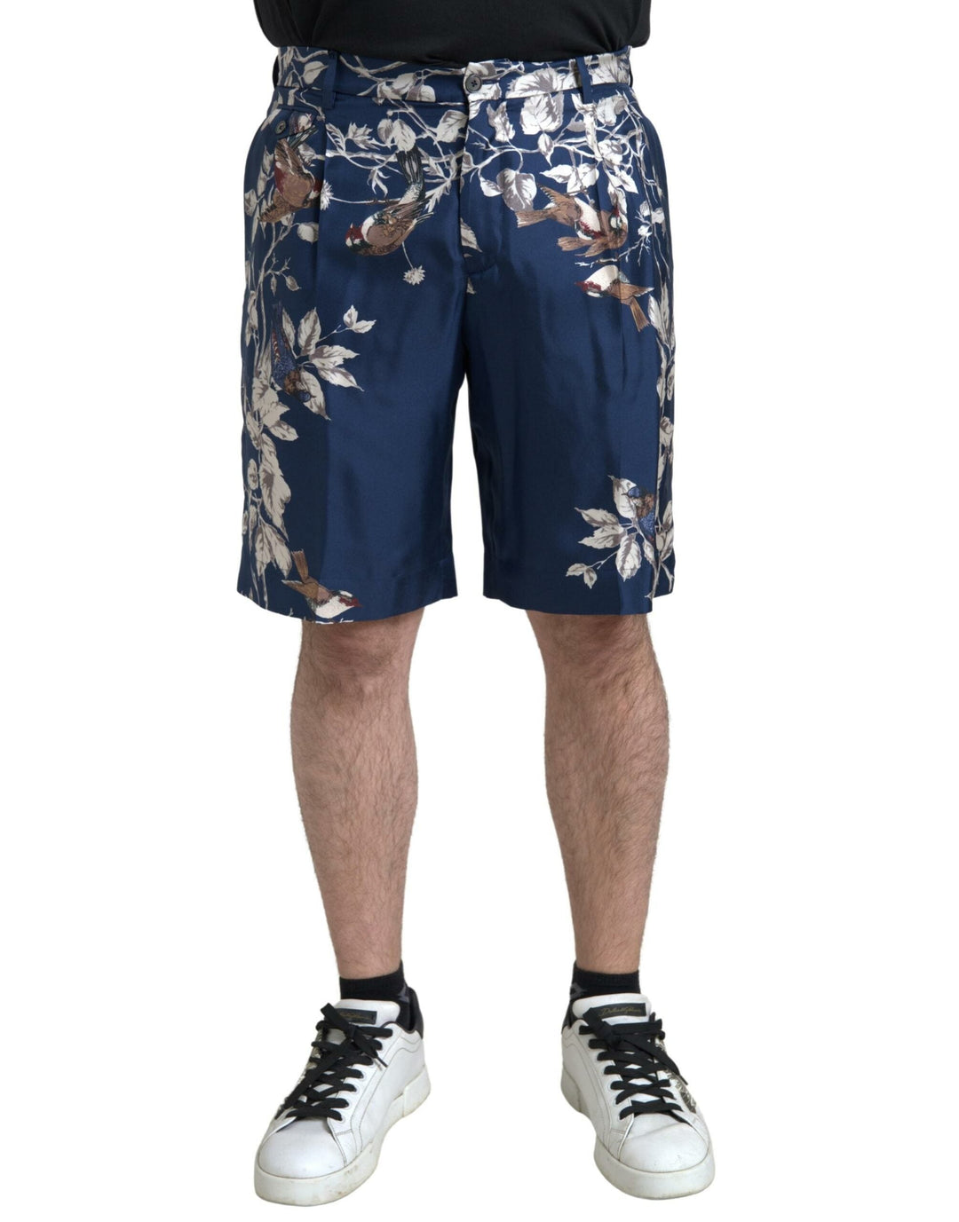 Men’s Dolce &amp; Gabbana Blue Floral Print Silk Men Bermuda Shorts