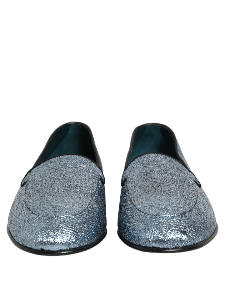 Men’s Dolce &amp; Gabbana Blue Glitter Lurex Dg Logo Dress Loafers Shoes