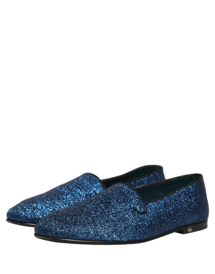 Men’s Dolce &amp; Gabbana Blue Glitter Lurex Dg Logo Dress Loafers Shoes