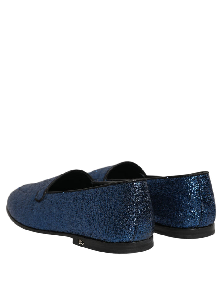 Men’s Dolce &amp; Gabbana Blue Glitter Lurex Dg Logo Dress Loafers Shoes