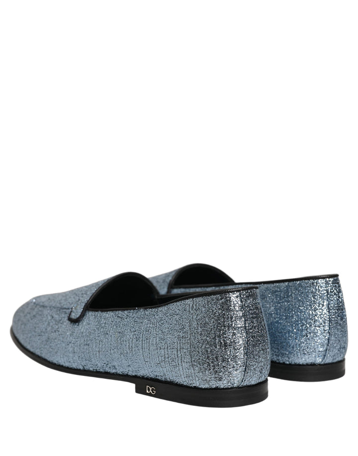 Men’s Dolce &amp; Gabbana Blue Glitter Lurex Dg Logo Dress Loafers Shoes