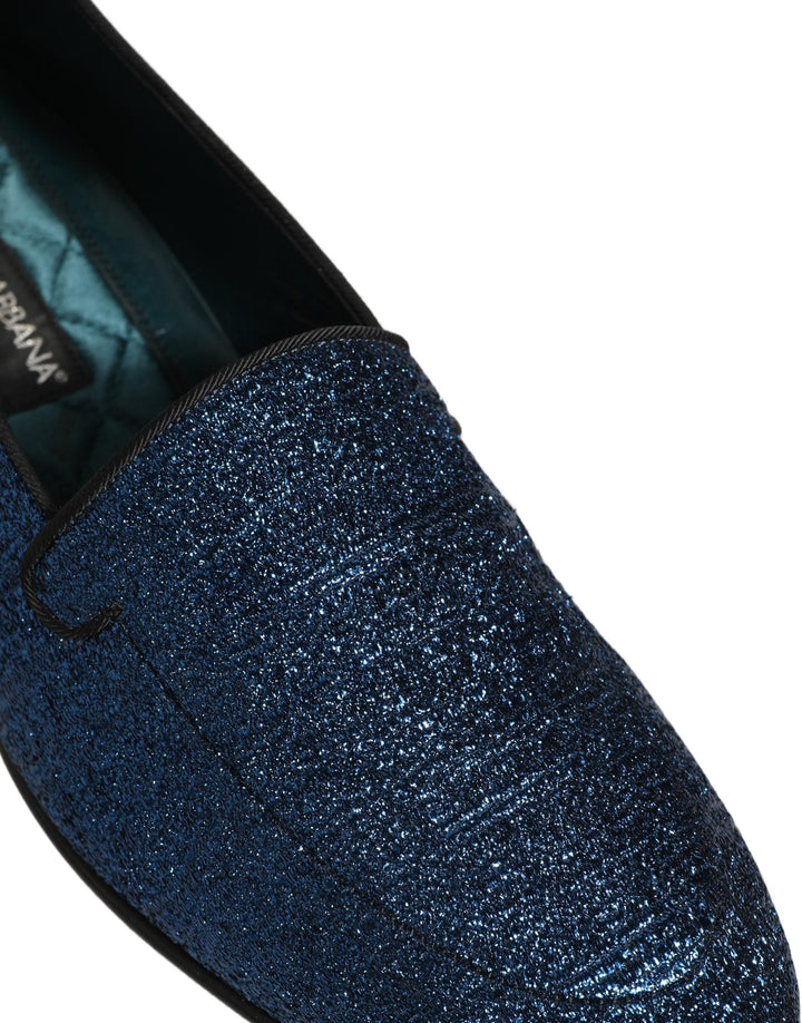 Men’s Dolce &amp; Gabbana Blue Glitter Lurex Dg Logo Dress Loafers Shoes