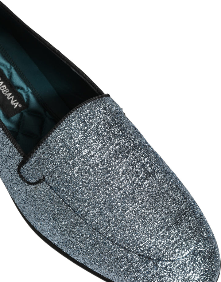 Men’s Dolce &amp; Gabbana Blue Glitter Lurex Dg Logo Dress Loafers Shoes