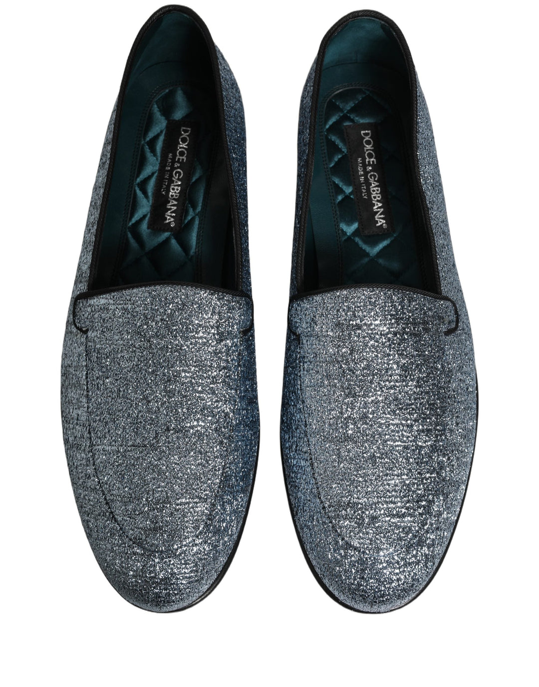 Men’s Dolce &amp; Gabbana Blue Glitter Lurex Dg Logo Dress Loafers Shoes
