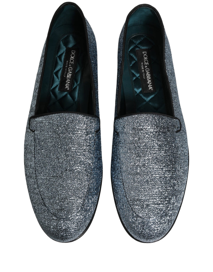 Men’s Dolce &amp; Gabbana Blue Glitter Lurex Dg Logo Dress Loafers Shoes