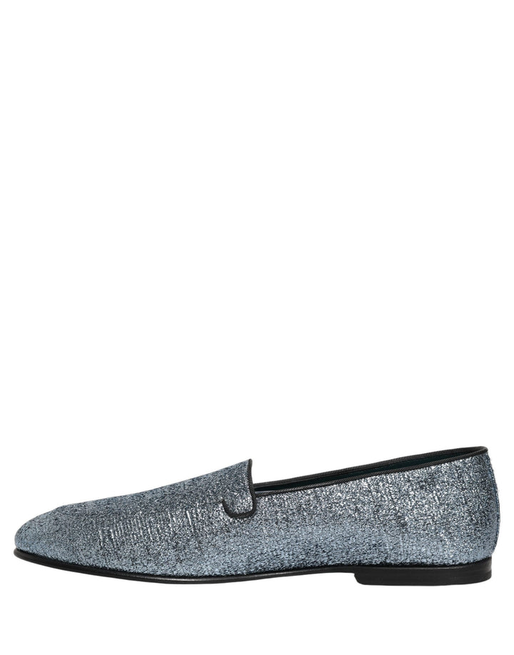 Men’s Dolce &amp; Gabbana Blue Glitter Lurex Dg Logo Dress Loafers Shoes