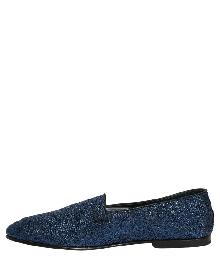 Men’s Dolce &amp; Gabbana Blue Glitter Lurex Dg Logo Dress Loafers Shoes