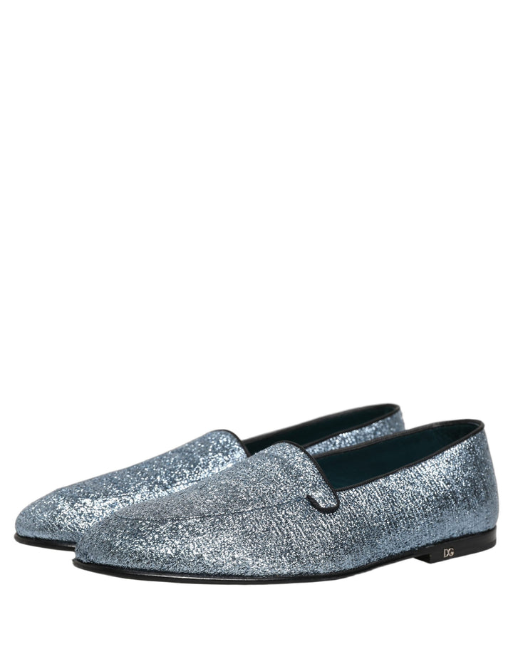 Men’s Dolce &amp; Gabbana Blue Glitter Lurex Dg Logo Dress Loafers Shoes