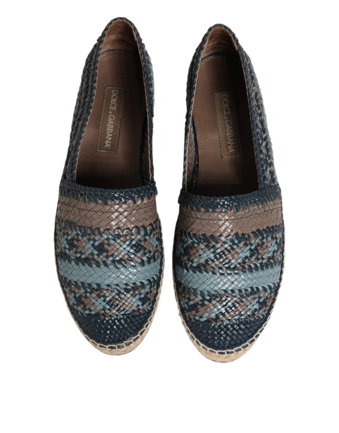 Men’s Dolce &amp; Gabbana Blue Gray Woven Leather Buffalo Espadrille Shoes