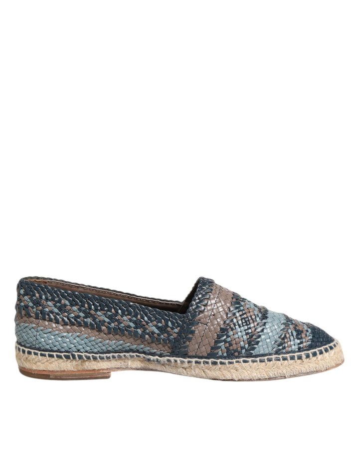 Men’s Dolce &amp; Gabbana Blue Gray Woven Leather Buffalo Espadrille Shoes
