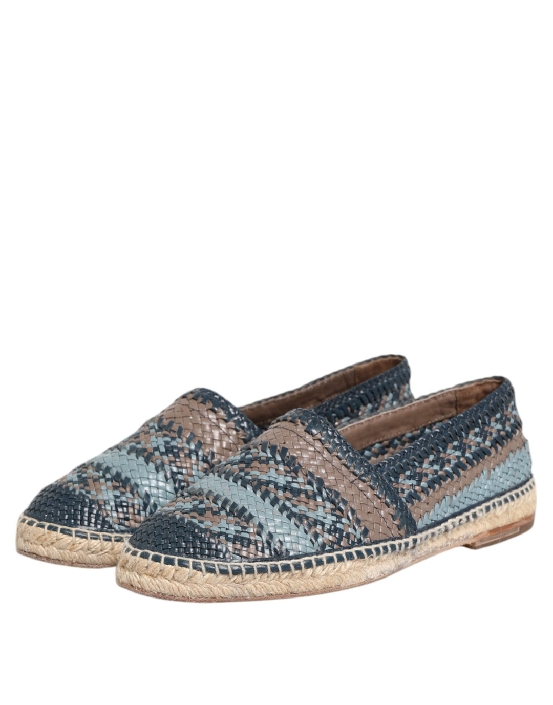 Men’s Dolce &amp; Gabbana Blue Gray Woven Leather Buffalo Espadrille Shoes