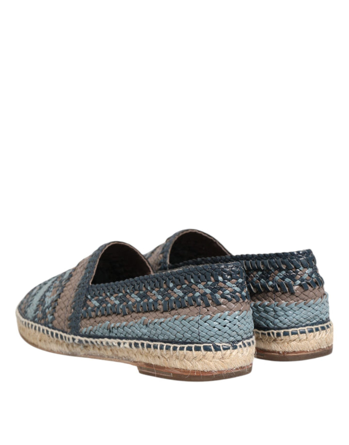 Men’s Dolce &amp; Gabbana Blue Gray Woven Leather Buffalo Espadrille Shoes