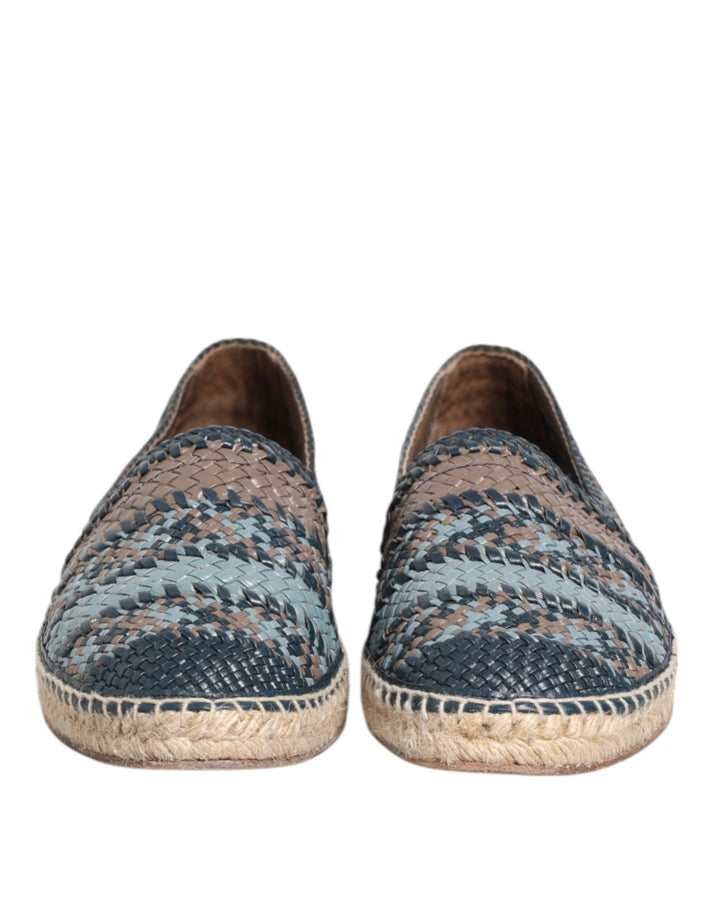 Men’s Dolce &amp; Gabbana Blue Gray Woven Leather Buffalo Espadrille Shoes