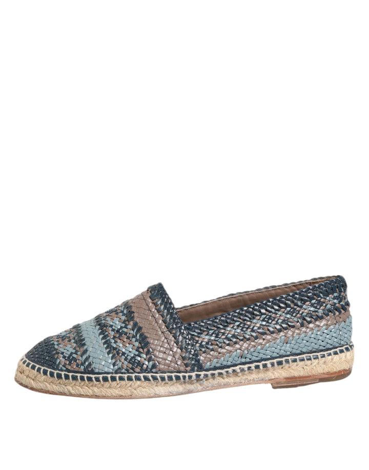 Men’s Dolce &amp; Gabbana Blue Gray Woven Leather Buffalo Espadrille Shoes