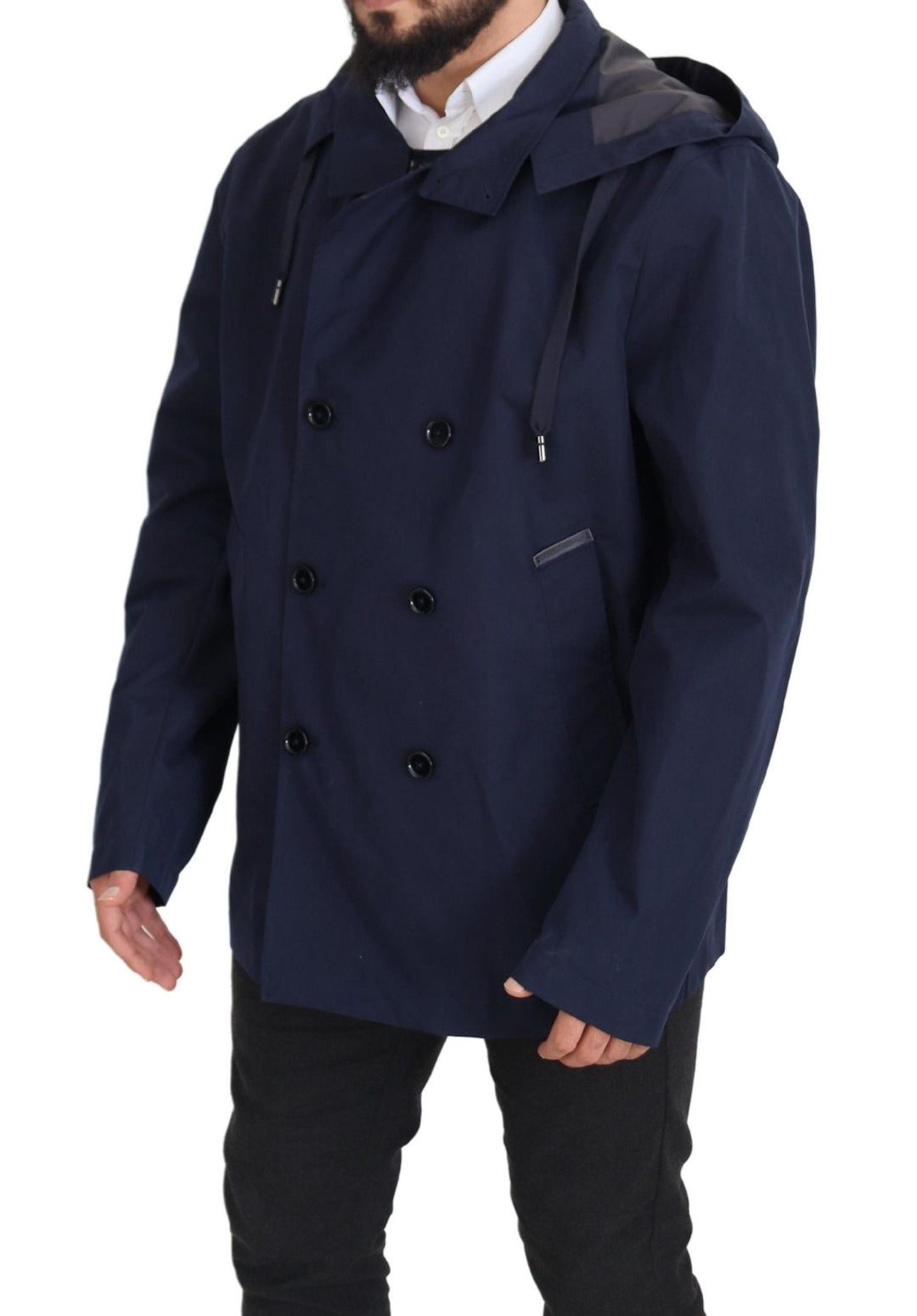 Men’s Dolce & Gabbana Blue Hooded Double Breasted Coat Jacket
