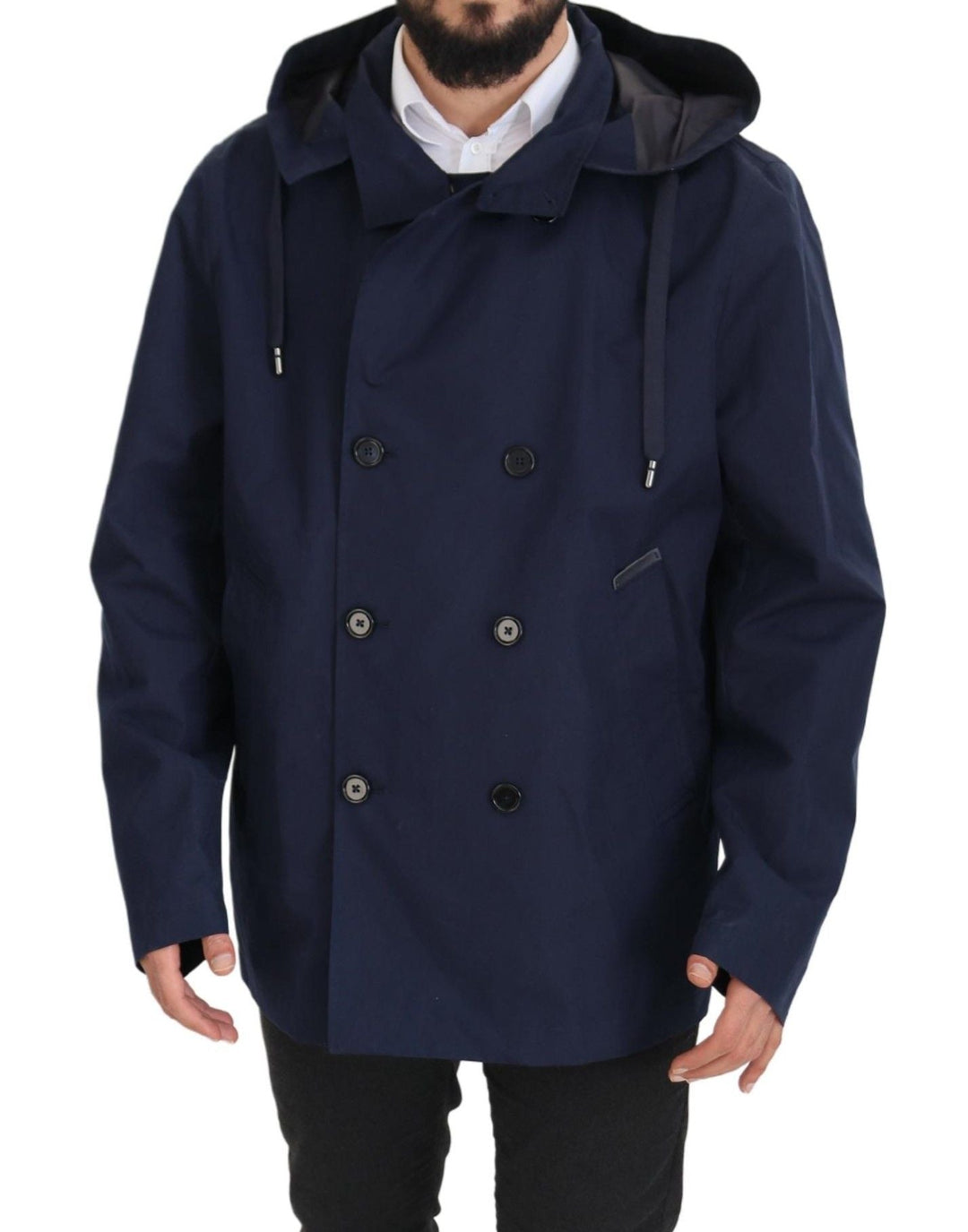 Men’s Dolce &amp; Gabbana Blue Hooded Double Breasted Coat Jacket