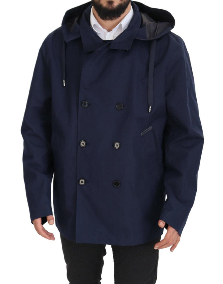 Men’s Dolce &amp; Gabbana Blue Hooded Double Breasted Coat Jacket