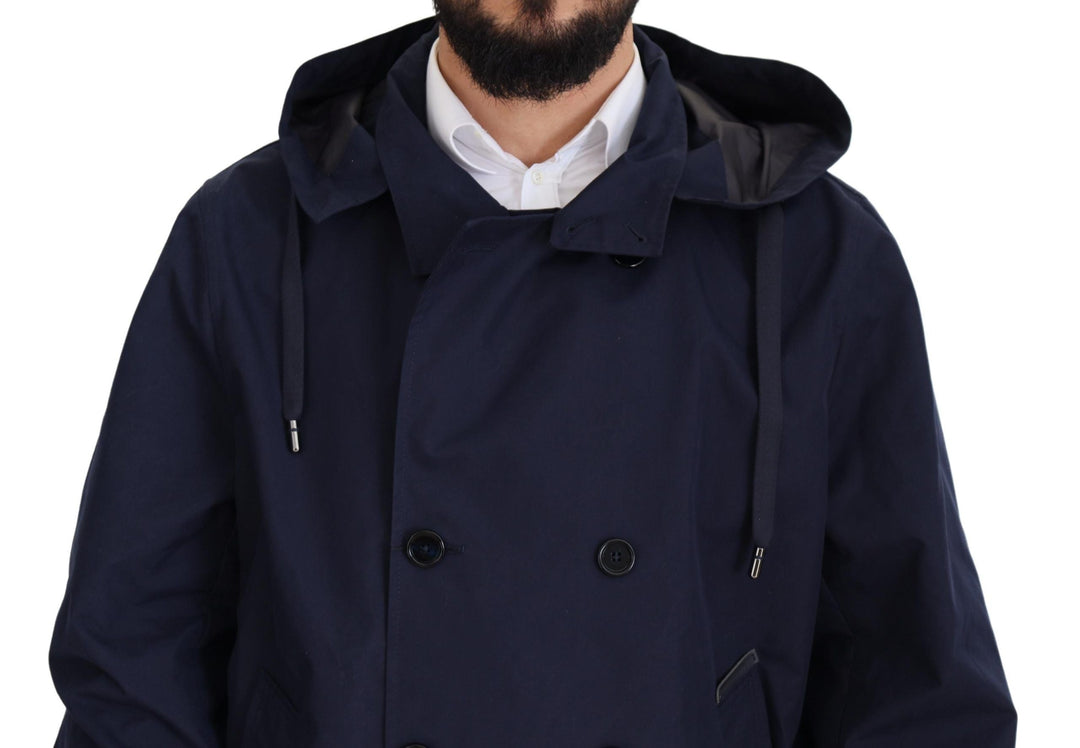 Men’s Dolce &amp; Gabbana Blue Hooded Double Breasted Coat Jacket