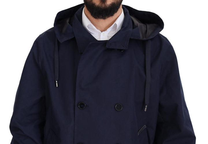 Men’s Dolce &amp; Gabbana Blue Hooded Double Breasted Coat Jacket