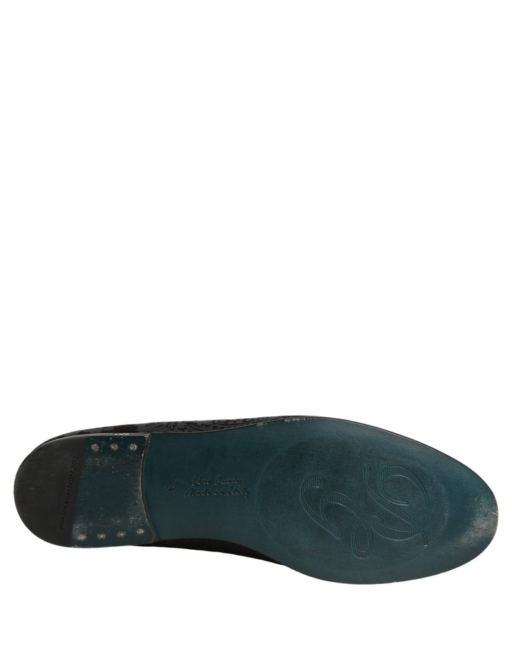 Men’s Dolce &amp; Gabbana Blue Jacquard Leather Slip on Loafers Shoes