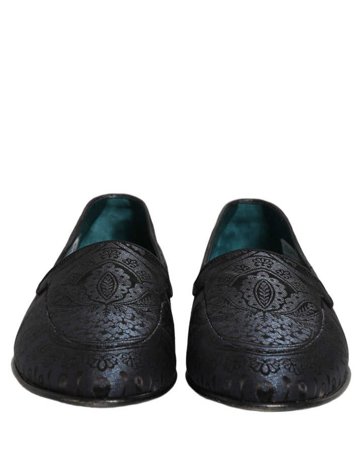 Men’s Dolce &amp; Gabbana Blue Jacquard Leather Slip on Loafers Shoes