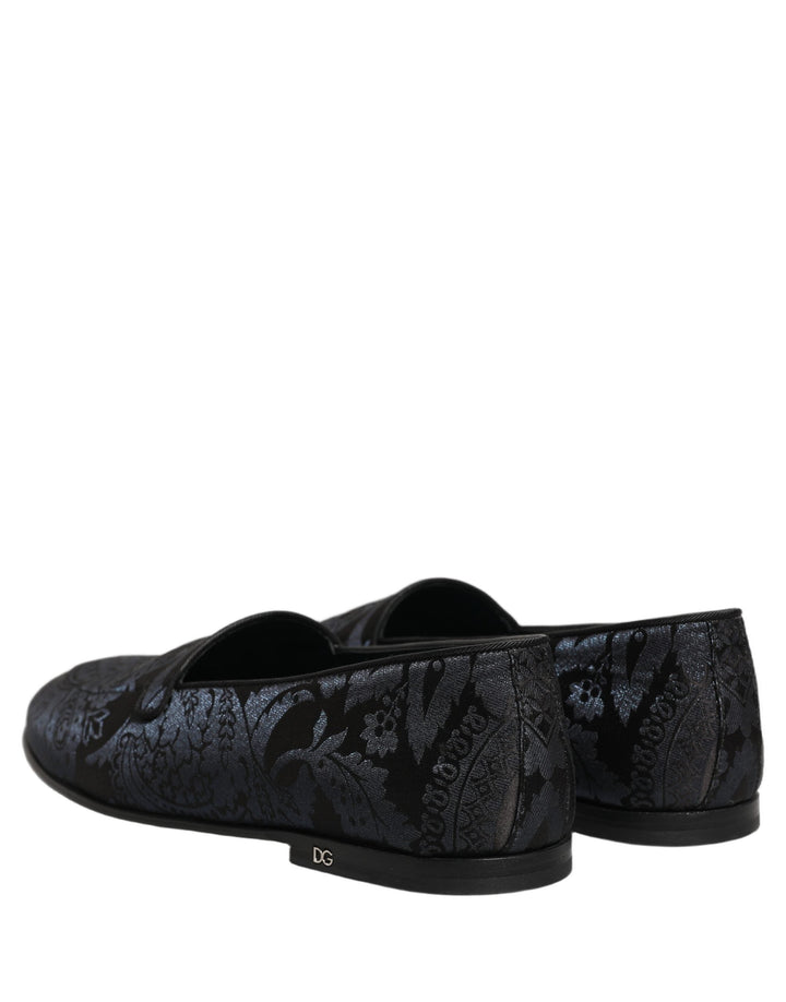 Men’s Dolce &amp; Gabbana Blue Jacquard Leather Slip on Loafers Shoes