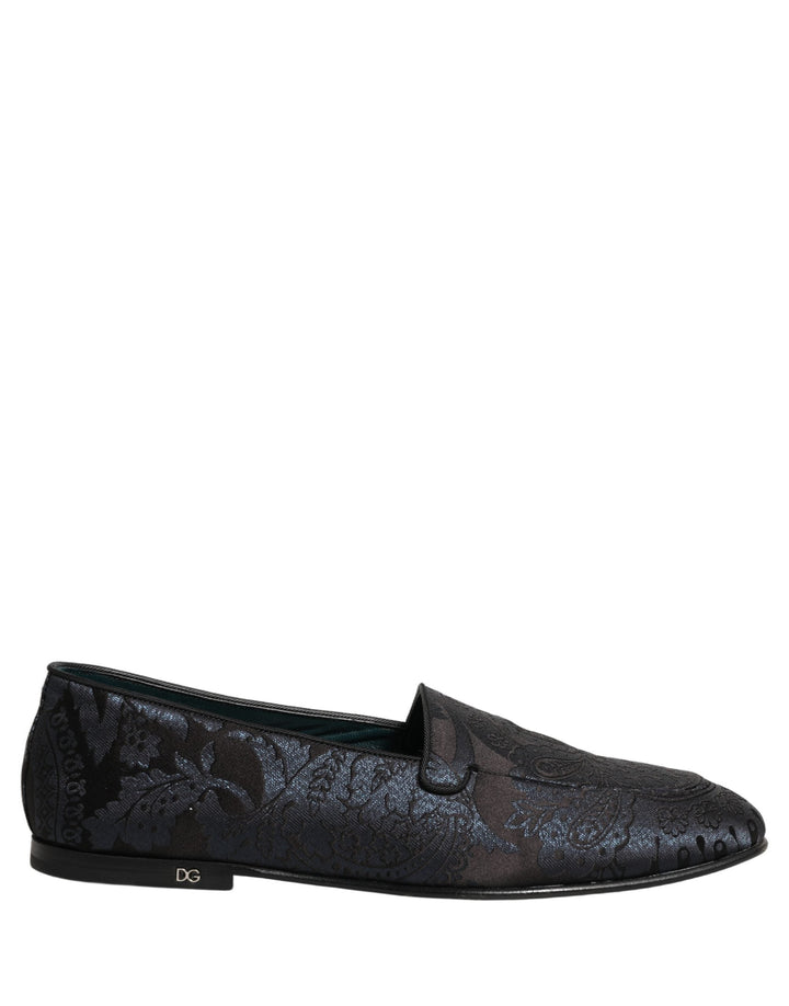 Men’s Dolce &amp; Gabbana Blue Jacquard Leather Slip on Loafers Shoes