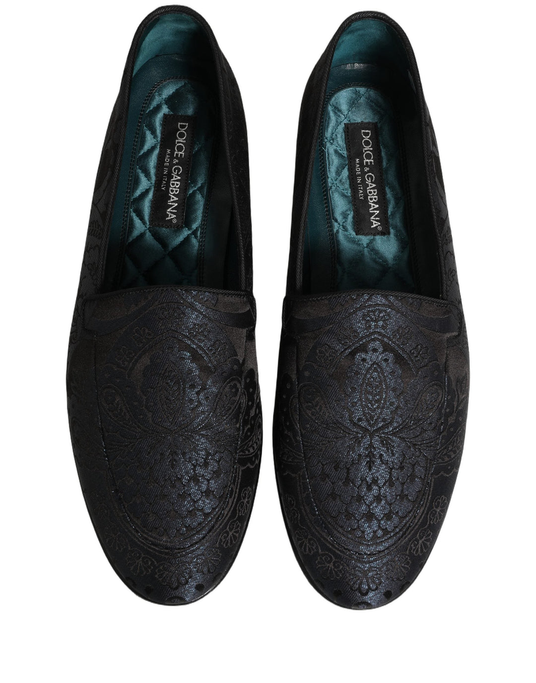 Men’s Dolce &amp; Gabbana Blue Jacquard Leather Slip on Loafers Shoes