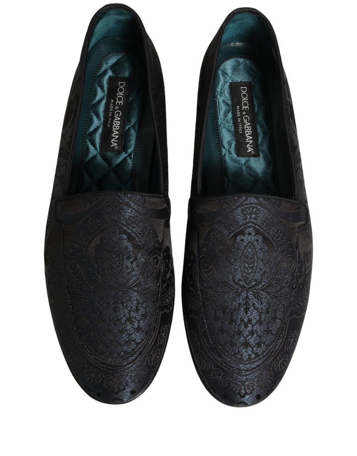 Men’s Dolce &amp; Gabbana Blue Jacquard Leather Slip on Loafers Shoes